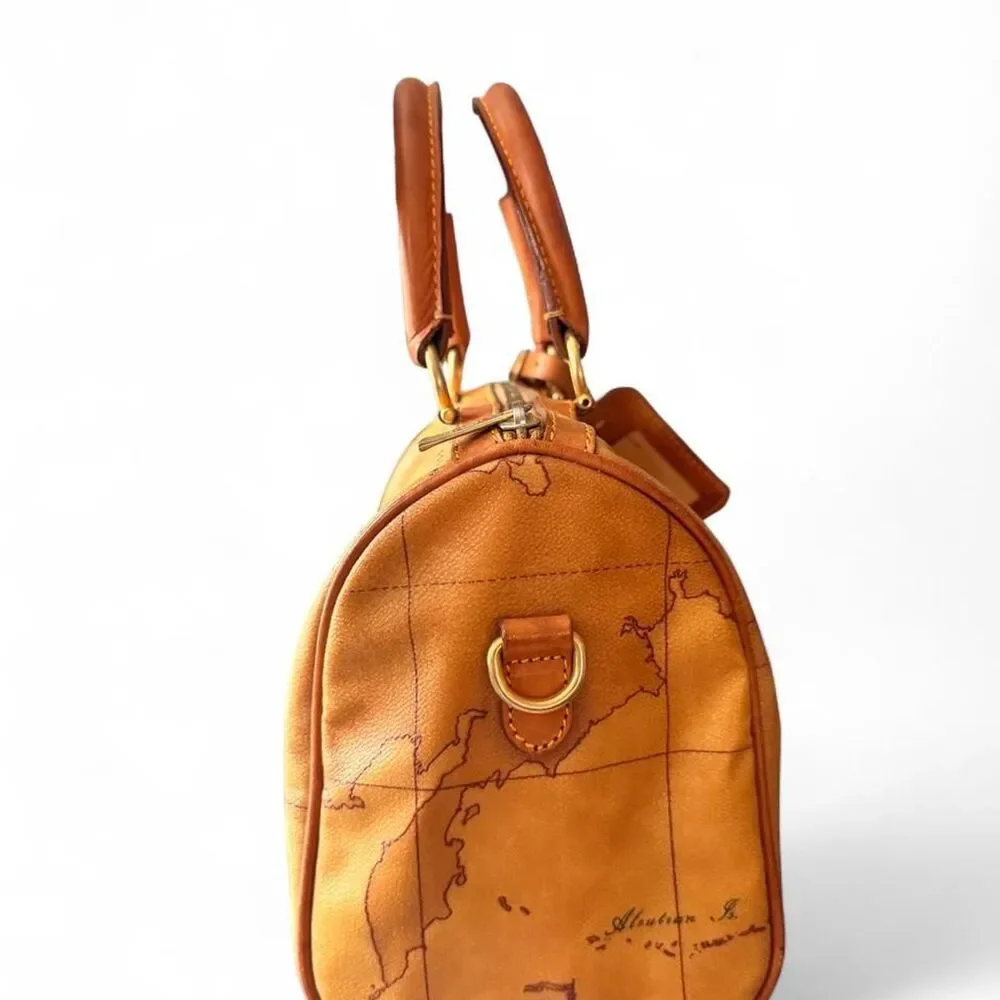 Alviero Martini 1 Classe Geo Classic Boston Bag Map Print Leather Satchel